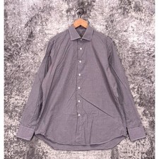 Canali Dress Shirt 16.5 / 42 Mens Black White Micro Checkered Cotton