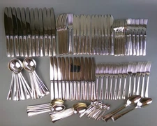 Silver Plated Cutlery Set for 12 by James Ryals. RZF2 pattern. Art Deco Vintage.
