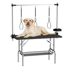 47" Foldable Dog Grooming Table Adjustable Height w/ Noose, Tool Organizer Black