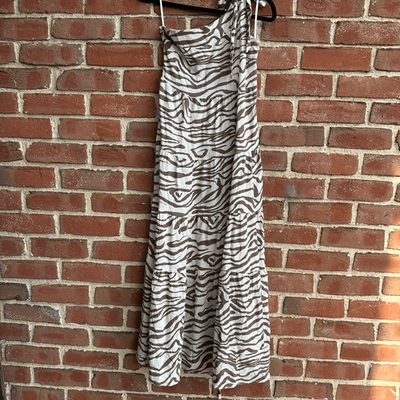 White Closet Elements Zebra Print One Shoulder Tiered Midi Dress Linen  Blend S N | eBay