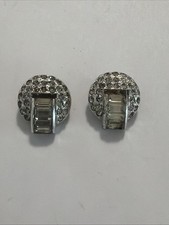 Vintage Pair Art Deco Silver Tone Clear Rhinestones Dress Shoe Clips   C3 