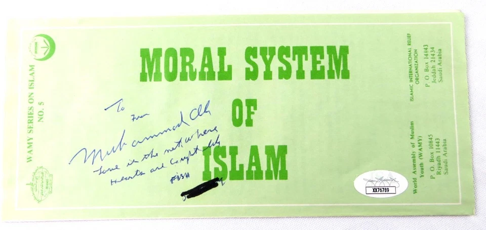 Folleto del Islam autografiado firmado por Muhammad Ali con inscripción JSA XX76789