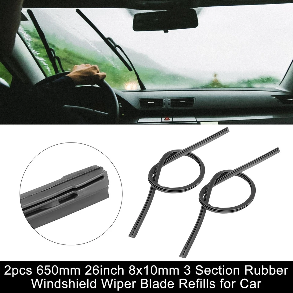 For Car 650mm 26inch 8x10mm 3 Section Rubber Windshield Wiper Blade Refills 2pcs - Image 2 of 4