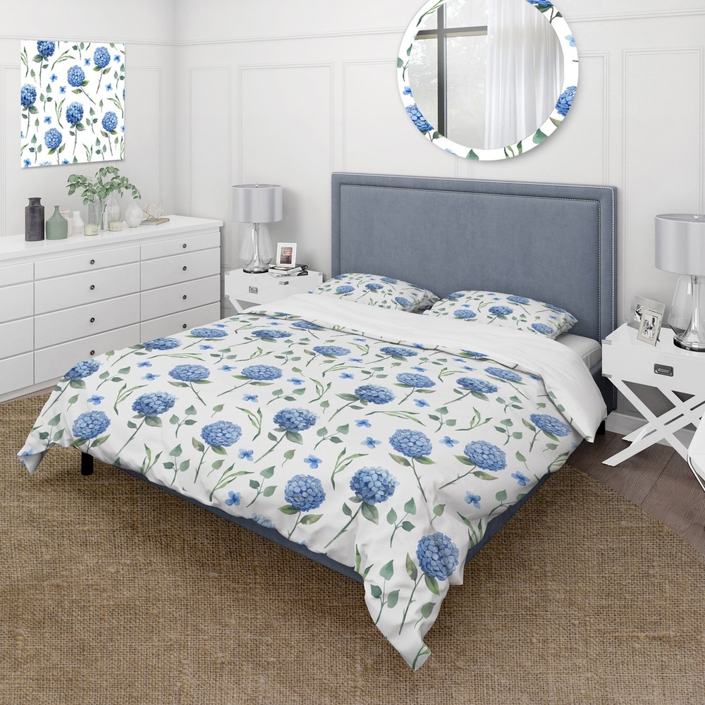Designart Blue Hydrangea White Background Floral Wall Art