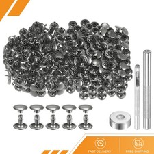 200 Set Leather Rivets 9mm x 8mm Metal with 3 Setter Tool Gunmetal