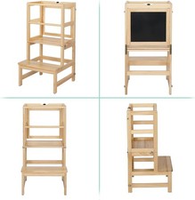 Foldable Kids Toddler Learning Tower W/blackboard 3 Step Stool Kitchen Helper UK