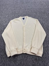 Vtg Izod Sweater XL Beige Preppy Embroidered Crest Cardigan Made In USA