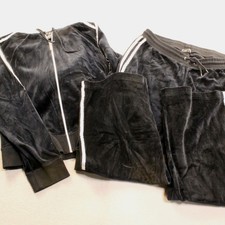 Y2K Finity Black Velour Tracksuit Women  s Large 2 Pc Hoodie Jogger Set