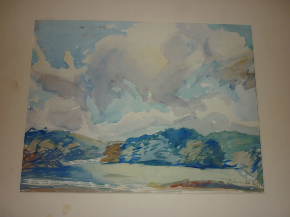 1931 Original Antique Watercolor by Landscape Mountains Signed 12x10" - Image 4 of 4