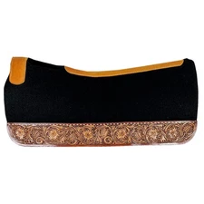 HS 32X30 In Hilason Western Wool Black Felt Horse Saddle Pad W/ tooled Border