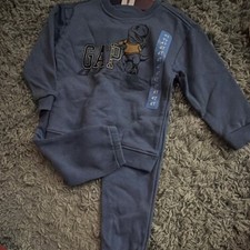 Gap Boys 2-Piece Fleece Outfit Set Blue Dinosaur Sweatshirt Pants 4T Fall