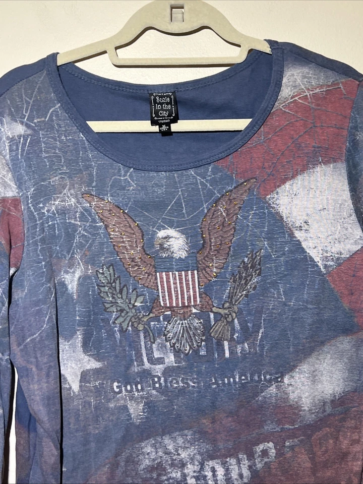 Top de mujer Suzie in the City XL Patriotic Eagle God Bless America lentejuelas tie dye Foto 2 de 4