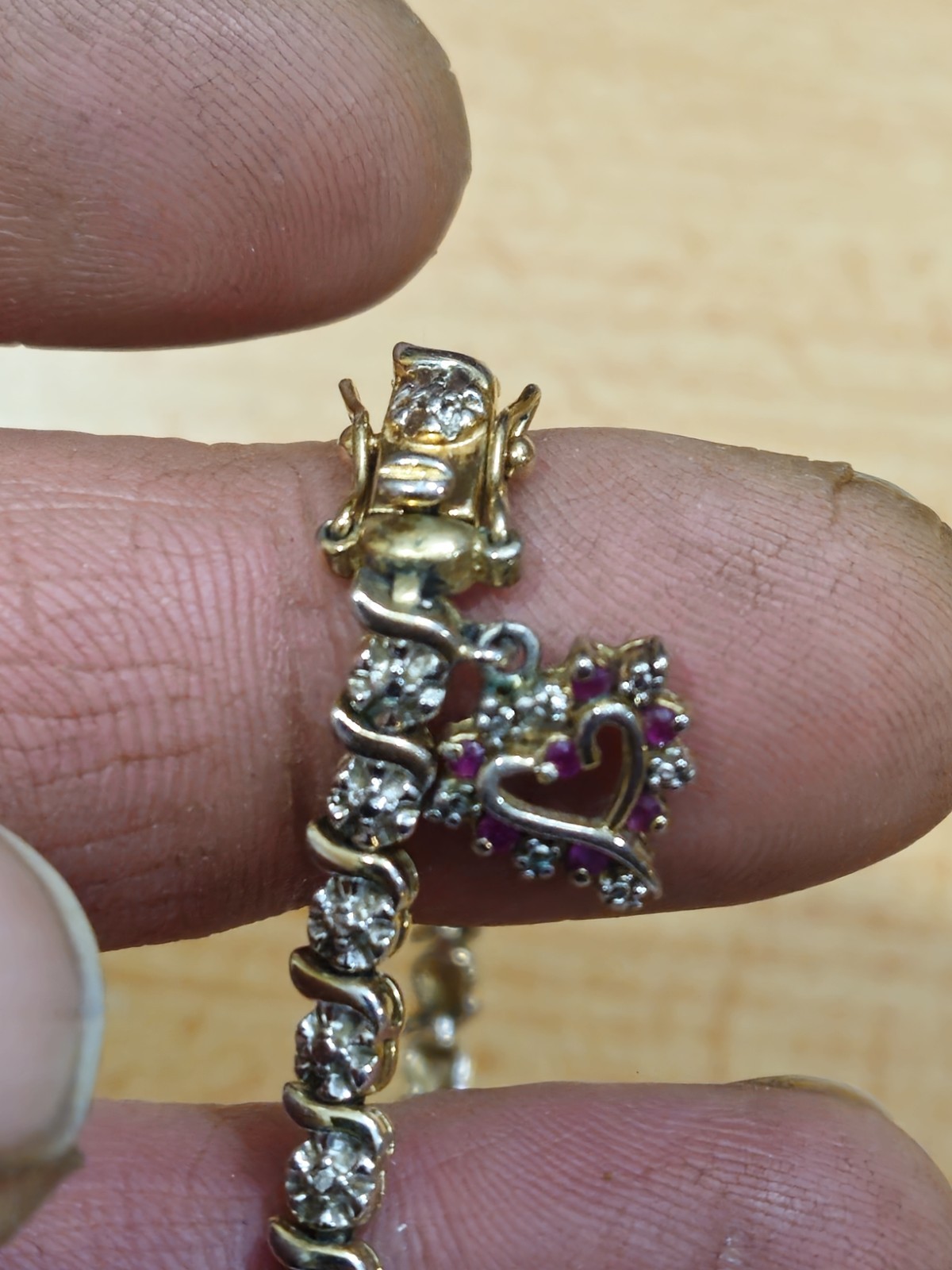 DIAMOND Ruby Charm BRACELET STERLING SILVER Heart… - image 3