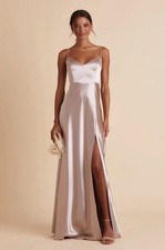 NWT Birdy Grey small Jay tank dress taupe shiny satin bridesmaid prom gown