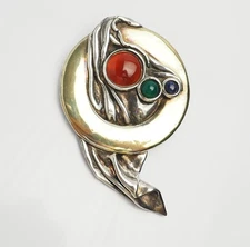 Huge vintage sterling silver and cabochons electroform pin or pendant Bat Ami