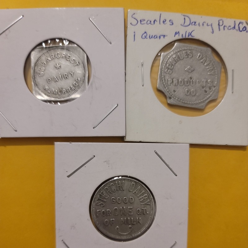 Vintage Sterchi,Searles, Cedarcrest Dairy Milk Tokens Good For  Trade Lot of 3