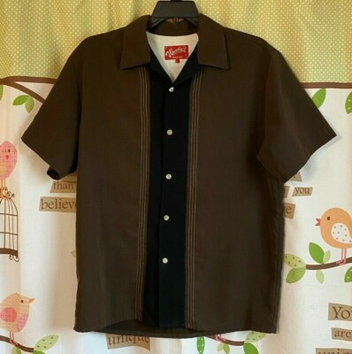 Men's Woody's Retro ''Gotta Get Wood'' Brown/Black Short Sleeve Button Down Shirt
