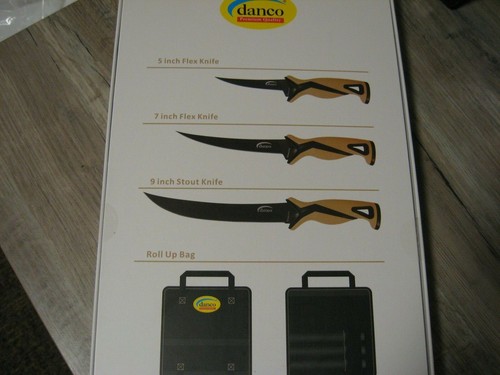 Set coltelli filetto Danco - sacchetto arrotolabile - 3 coltelli 5" 7" e 9" in custodia - tempesta di sabbia - Foto 6 di 9