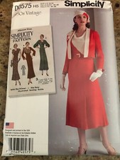    SIMPLICITY D0575 / 8247-LADIES 1930's VINTAGE DRESS-JACKET PATTERN 6-14 FF