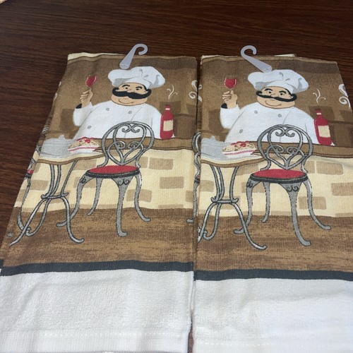 NWT~ Two Kitchen Towels~Fat Chef ~ Wine ~ 15” x 25” ~ Cotton - Picture 2 of 5