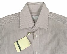 NEW Borrelli Dress Shirt 15 e 38 Brown White Pinstripe Handmade in Italy