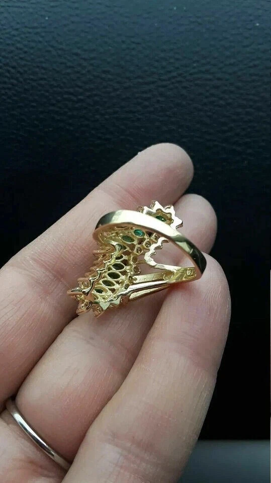 14k Yellow Gold Plated 2.80Ct Emerald Lab-Created Emerald Wedding Cluster Ring - Изображение 3 из 4