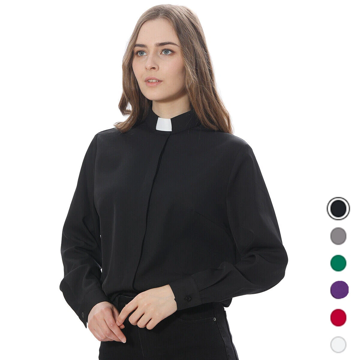 Men's Tab Collar Clergy Preacher Clerical Priest Shirt Long Sleeves *BLACK*  | eBay