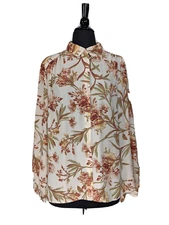 H&M Long Sleeve Floral Button Up Sheer Top Size 12