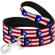 Dog Leash Puerto Rico Flag Repeat Black 6 Feet Long 1.5 Inch Wide