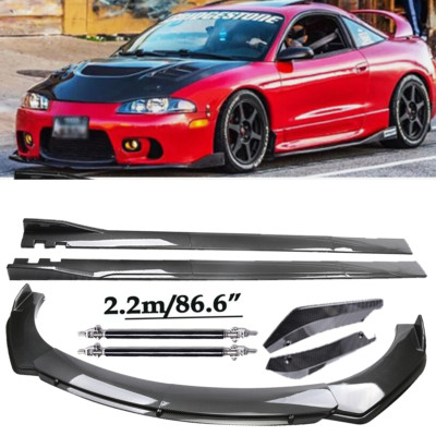Carbon Fiber Front Bumper Lip Spoiler & Side Skirt For Mitsubishi Eclipse GSX