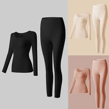 Women's Winter Warm Ultra-thin Thermal Long Johns Underwear Top&Bottom 2PCS Set