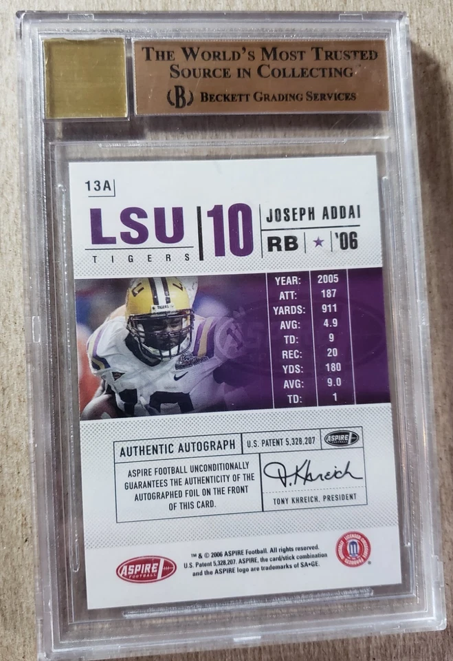 2006 Aspire Joseph Addai Auto RC BGS 9.5 LSU Tigers Rookie Autograph #13A - Image 2 of 2