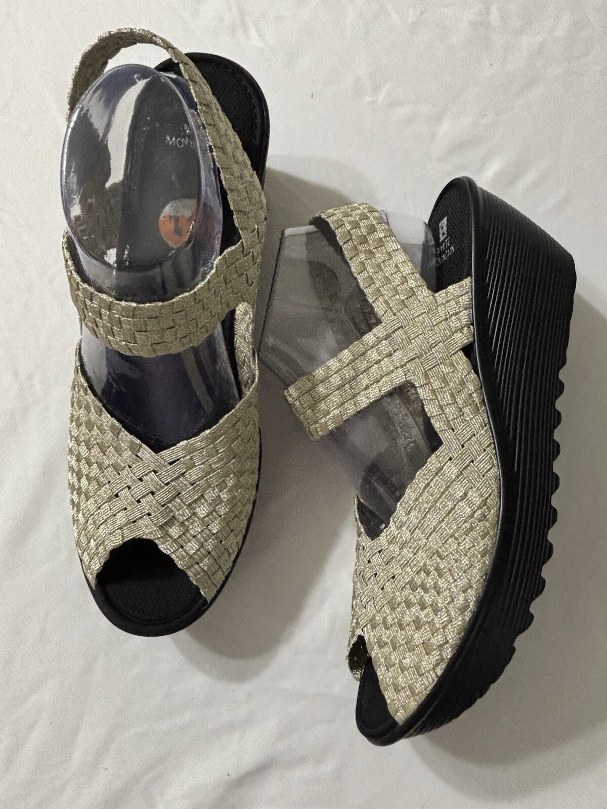 APL Sandalo donna bianco montagna oro tessuto sling back zeppa 11