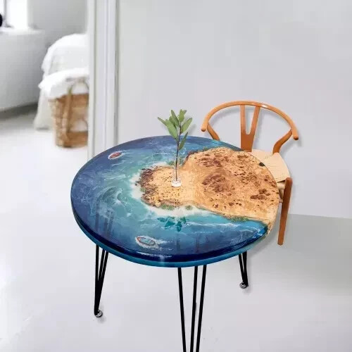 Ocean Epoxy Table Round Resin Coffee River Top Table, Decor Handmade Center - Picture 3 of 3