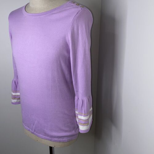 Neu Lilly Pulitzer Callee nautisch gestreifter Rüschenärmelpullover L lila lila lila lila - Bild 3 von 6