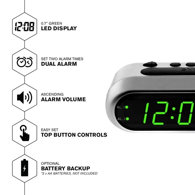 Sharp Electric Digital Dual Alarm Clock Battery Backup LED Large Display Snooze
