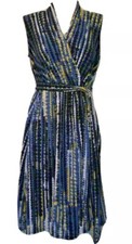 Alfani Small blue black white yellow lined a-line sleeveless v-neck dress belt
