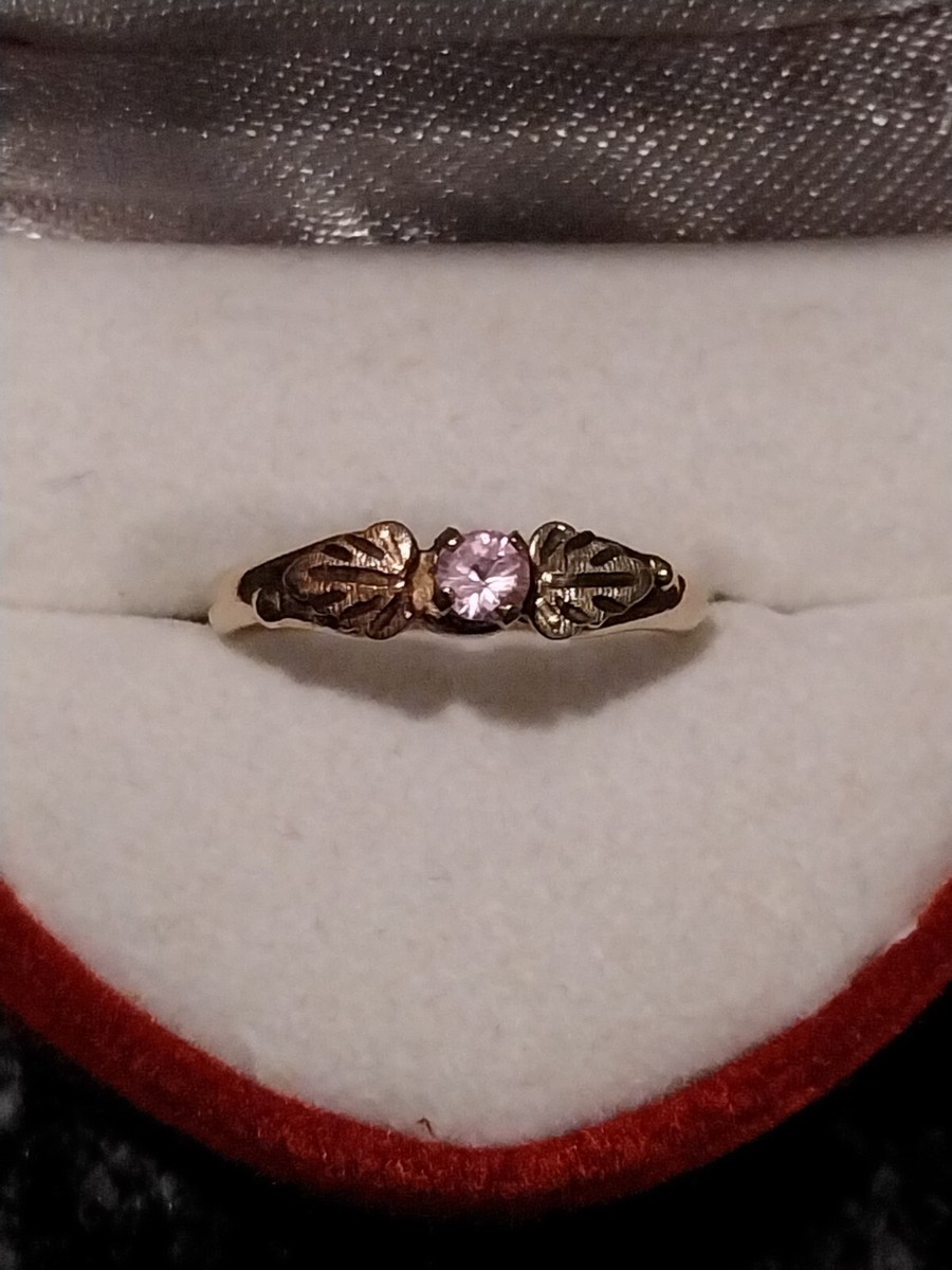 Black Hills Gold 10k 12k Pink Stone Two Leaf Ring 1.57 Grams