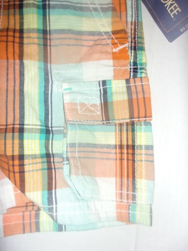 NEW NWT Boys Cherokee Shorts Orange Green Yellow Plaid Cargo Style Size 2 2T - Picture 2 of 3