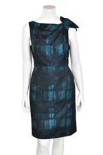 New Teri Jon by Rickie Freeman Teal / Black Taffeta Cocktail Dress sz 16 - AS IS