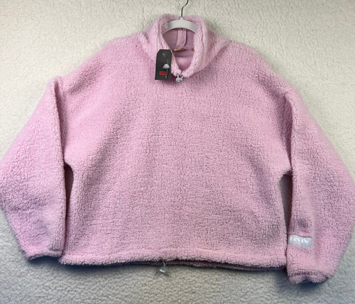 NWT Levi's Sherpa Pink Cropped Pullover Sweater Adjustable Waistband Women's L