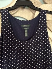 Ralph Lauren🥂100% SILK NWT 10 $295 Navy Dots Blouson Waist Sleeveless Dress