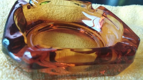 Amber Glass Ashtray 3.5" square 4 Slot solid good weight 9 oz. rare vintage - Picture 2 of 4