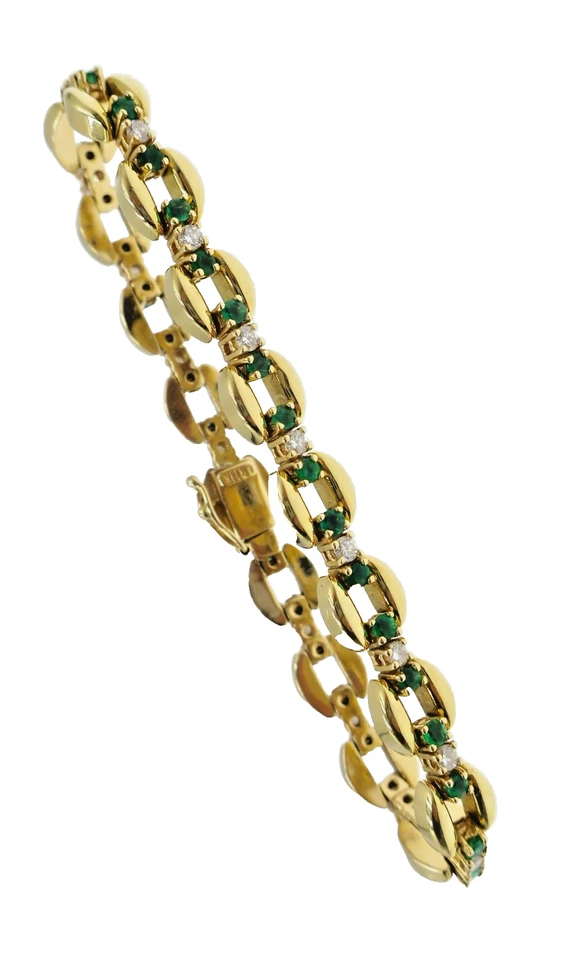Wonderful 14k Solid Yellow Gold Natural Emerald and Diamond Tennis Bracelet 7 in - Image 3 of 4