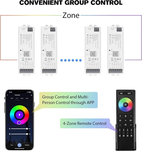 WB5 WiFi PWM 12V/24V LED Controller with RC03RFB RF Remote Control 4-Zone Gro... - Picture 7 of 7
