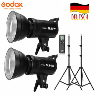 2X Godox SL-60W 5600K LED Lampe Videolicht mit Fernbedienung + Lampenstativ