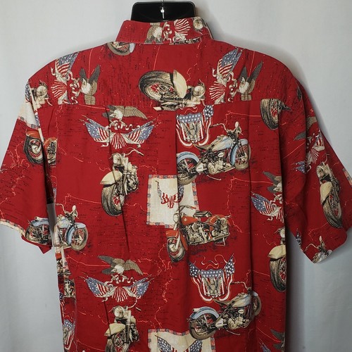 RedHead XL Motorcycles Patriotic Eagles Flag Cotton Button Shirt U.S. Map Mens - Bild 6 von 9