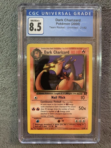 2000 Pokemon Dark Charizard 21/82 Team Rocket CGC 8.5 (PSA BGS) NM/MINT+