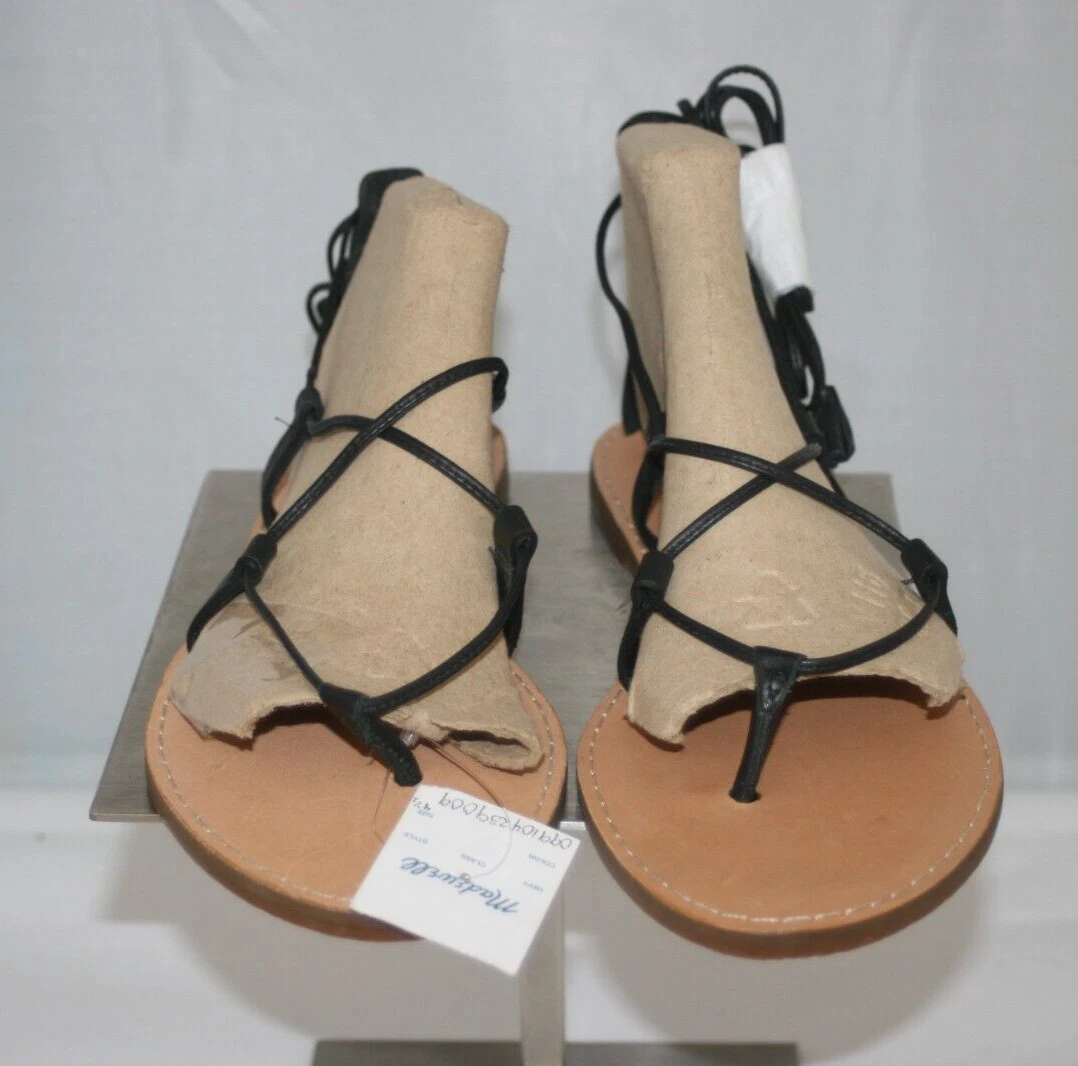 Madewell The Boardwalk Lace Up Black Tassel Thong Sandals Shoes E9325 9.5 NWT