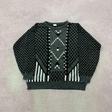 Vintage abstract knitted jumper Patterned Grandad knit sweater Men's XL